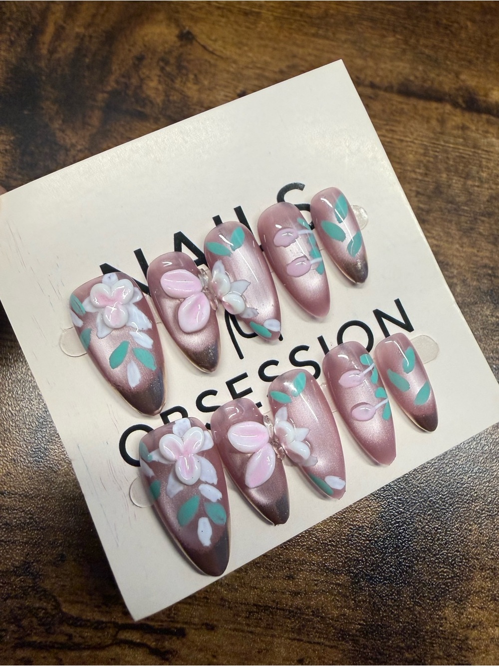 3D Floral Design Pink Press On Nails - Small
